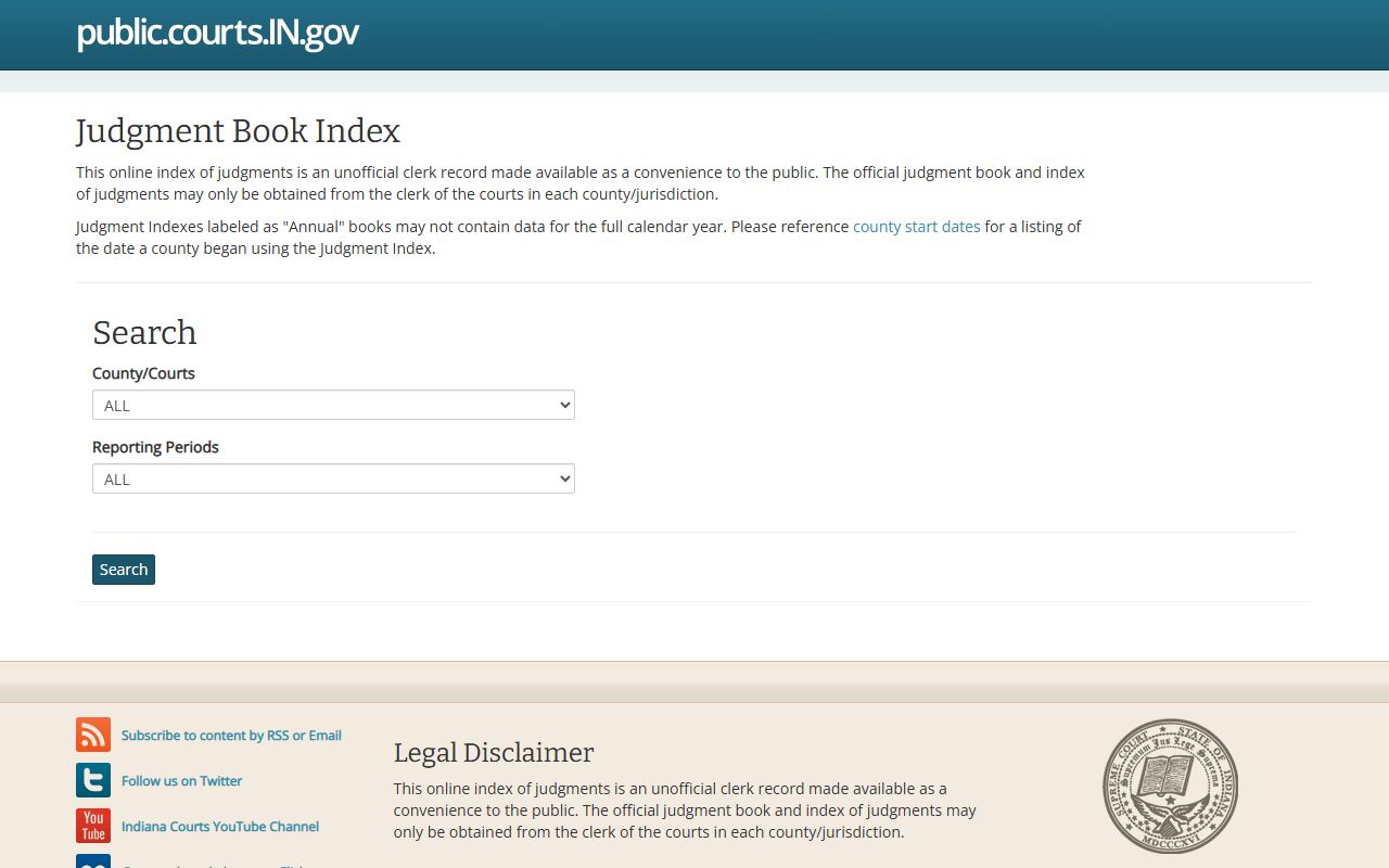 Indiana online judgment docket for Allen County court records