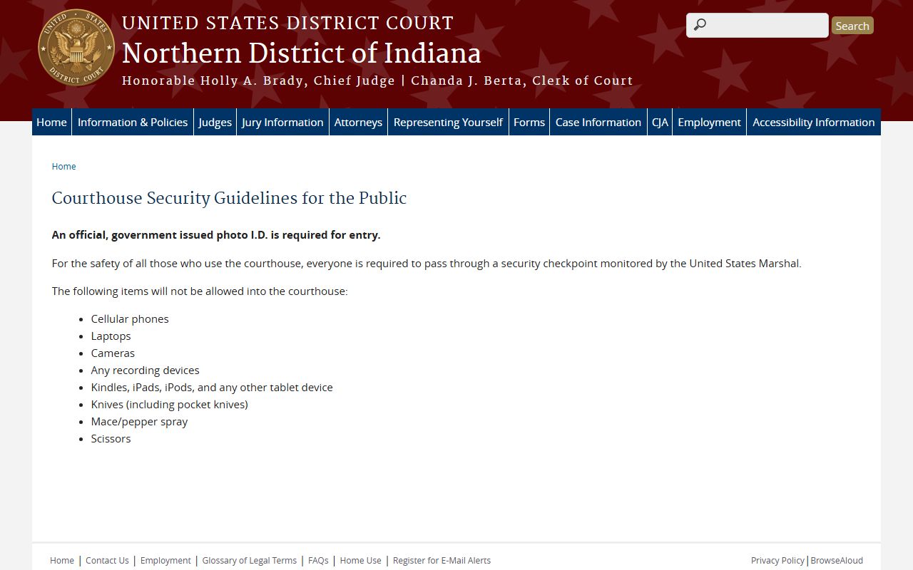 Federal courthouse security guidelines for the Fort Wayne division serving Allen County