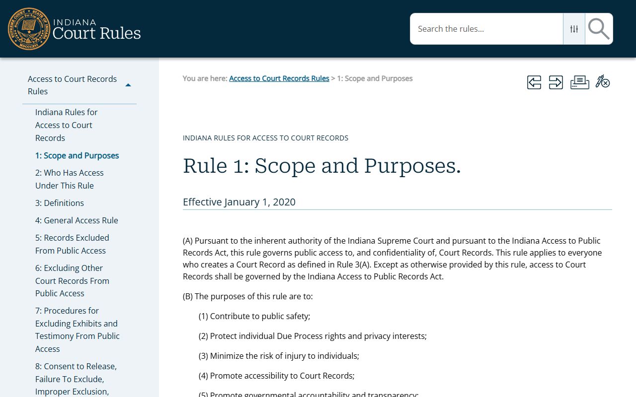 Indiana Access to Court Records Rule 1 governing Allen County court records