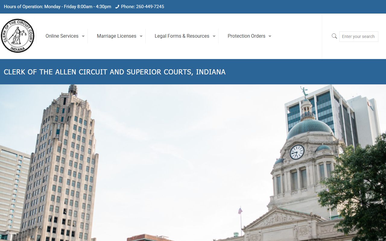 Allen County Clerk home page and courthouse