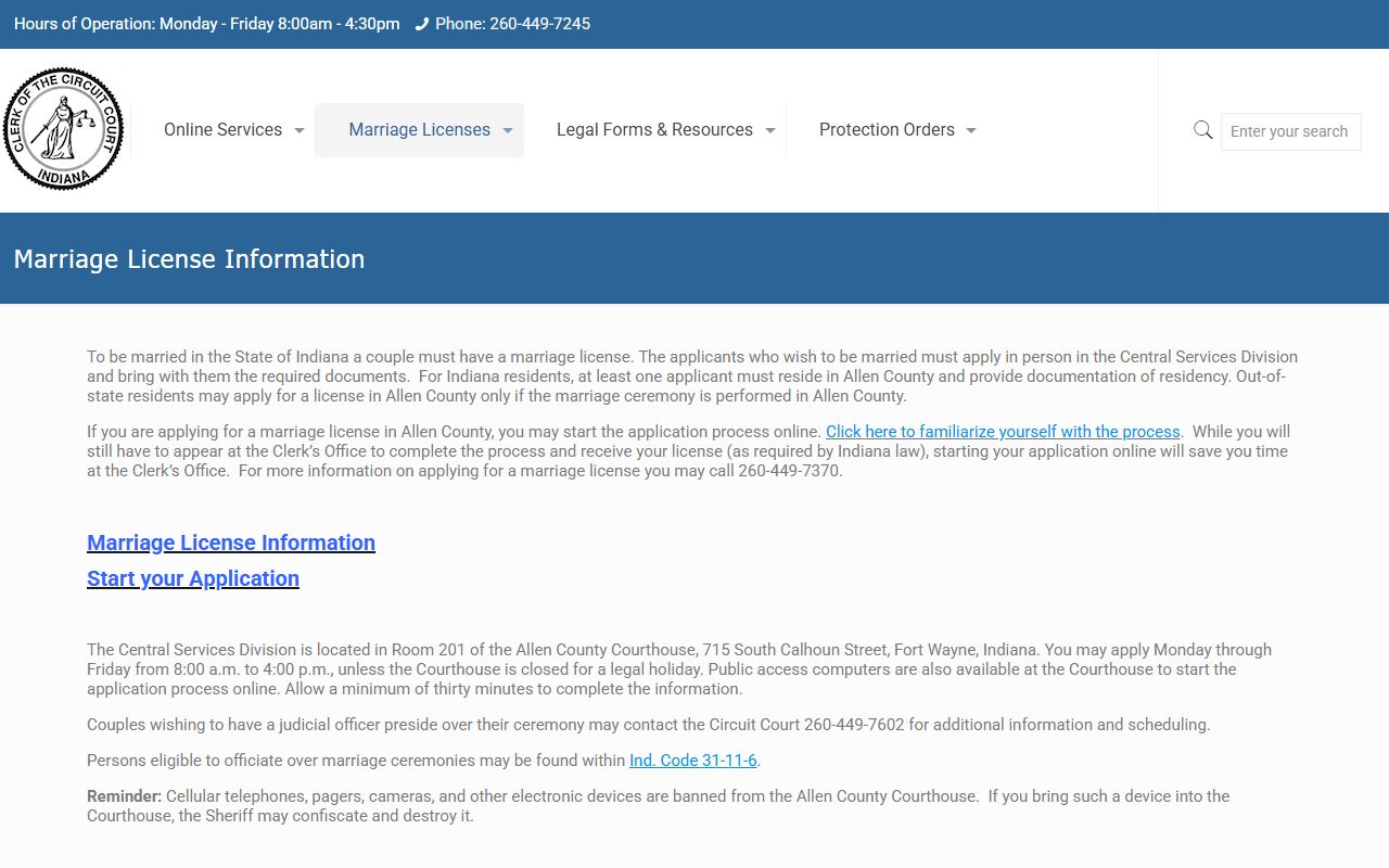 Allen County marriage license records and application page