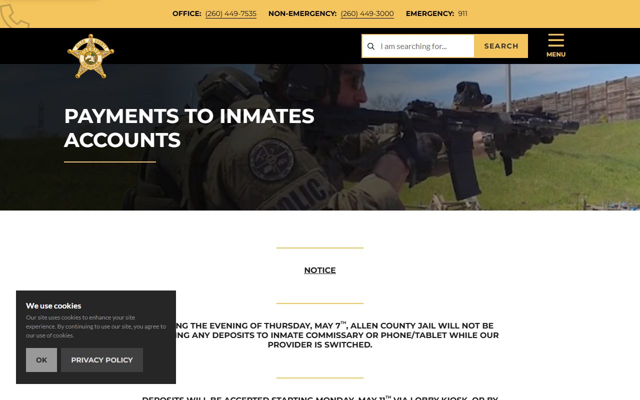 Allen County Jail inmate account payment options