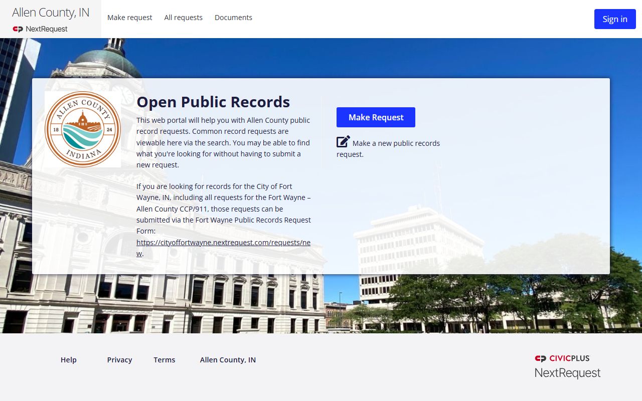Allen County Sheriff APRA online records request portal
