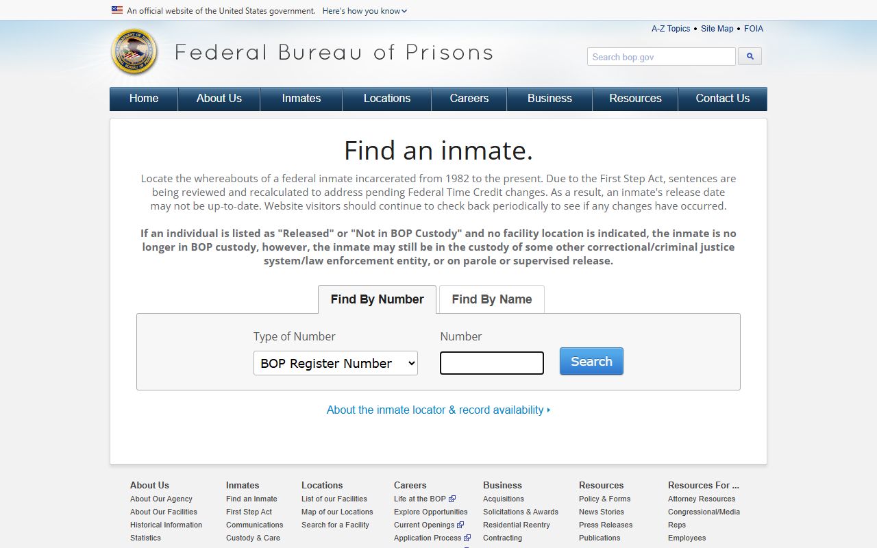 Federal Bureau of Prisons locator for released inmates from Allen County