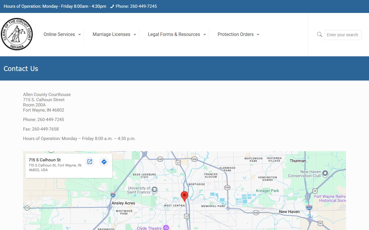 Allen County Clerk contact page for traffic court record copies