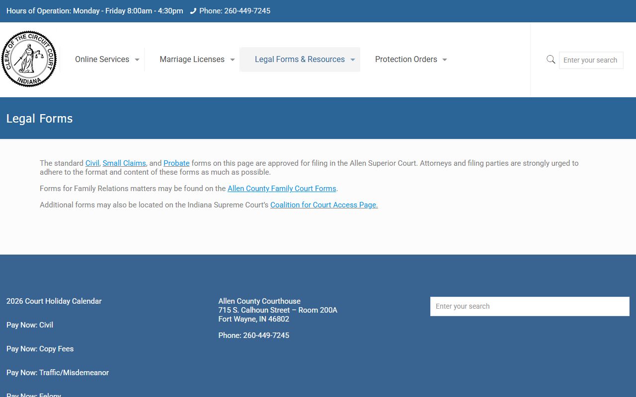 Allen County court system page handling traffic court records