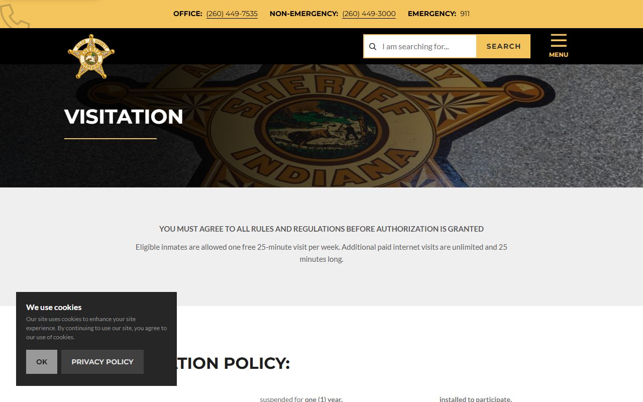 Allen County Jail video visitation policy page