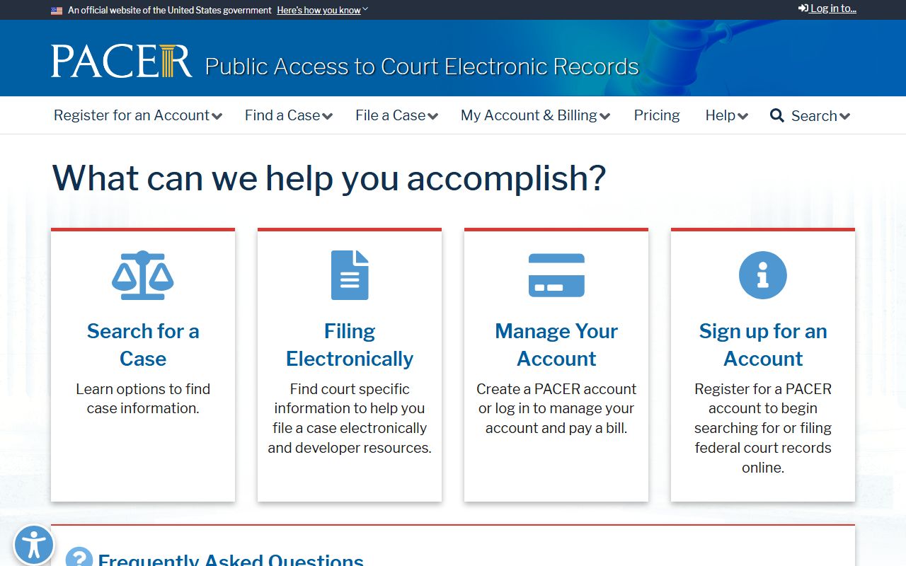 PACER federal court records portal for cases from Allen County