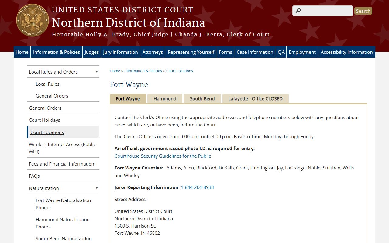 U.S. District Court Fort Wayne division covering Allen County
